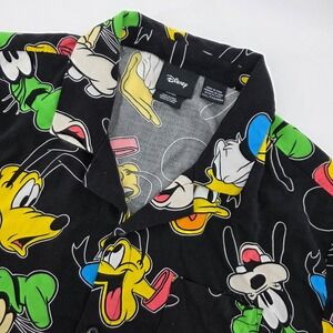 Disney Mickey Mouse Donald Goofy Pluto Hawaiian Shirt Mens XXL Black Rayon Aloha